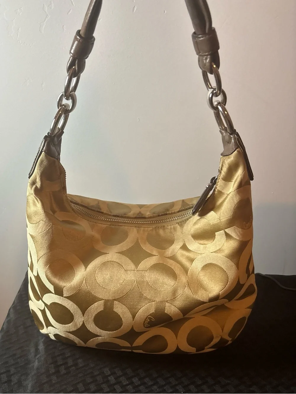 Coach Gold Satin Signature Hobo Shoulder Bag